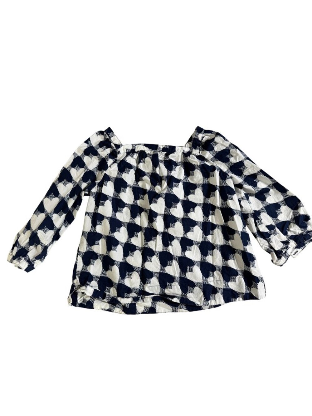 Crewcuts Girls Navy White Heart Top‎ Size 8 Blue White Long Sleeve 100% Cotton